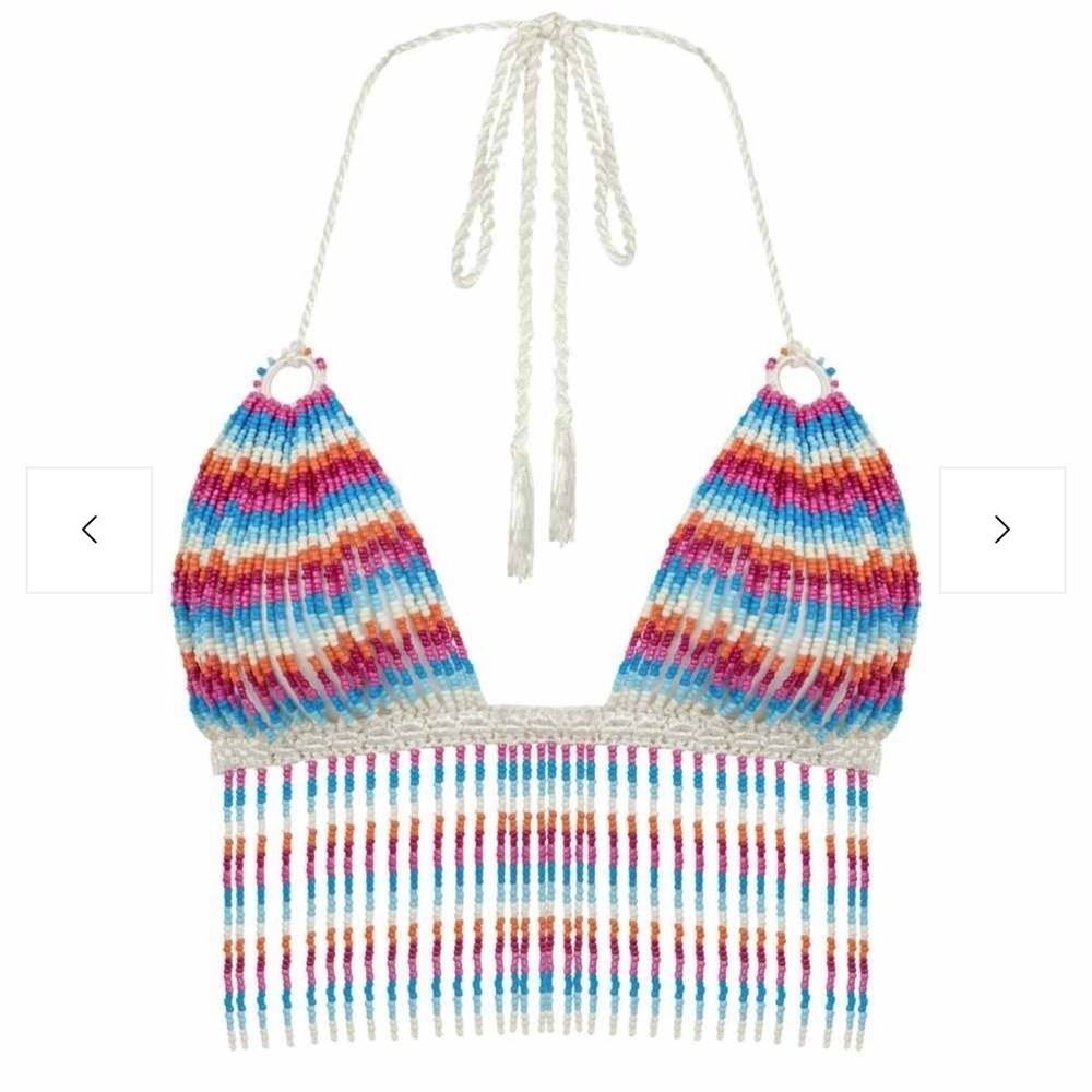 NWT My Beachy side Sorbet Multi Shimmer Hand-Crochet beaded halter Top - medium